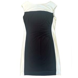 Ralph Lauren Size 14 Colorblock Black White cocktail slimming Sleeveless Dress
